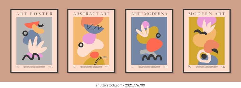 Art modern vector posters with hand drawn organic shapes,textures and doodles.Trendy contemporary illustrations for prints,flyers,banners,invitations,branding design,covers,home decor