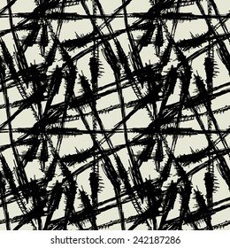 art monochrome black graphic geometric seamless pattern, square background with grunge chaotic stripes ornament