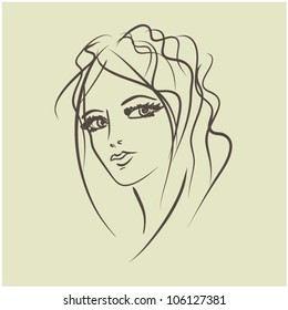 art monochrome black sketching vector beautiful girl face in profile symbols