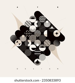 Art monochrome geometric poster. Abstract composition of decoration geometric shapes.