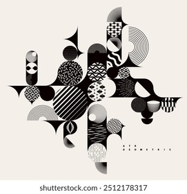 Cartel geométrico monocromo del arte. Composición Abstractas de Formas geométricas de decoración.  