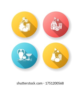 Art movements flat design long shadow glyph icons set. Modern and classical paintings exhibition. Impressionism, primitivism and neoclassicism styles. Silhouette RGB color illustration
