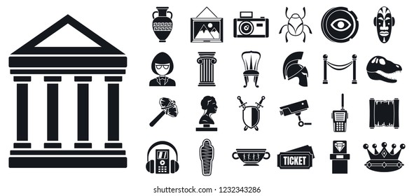 Art museum icon set. Simple set of art museum vector icons for web design on white background