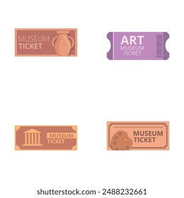 Art museum icons set cartoon vector. Ticket museum of history or art. Entertainment concept
