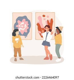 Art museum trip isolated cartoon vector illustration. Students stand in front of painting, visit modern art gallery exhibition, class field trip, guided school tour to museum vector cartoon.