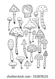 Art mushrooms set, sketch for your design
