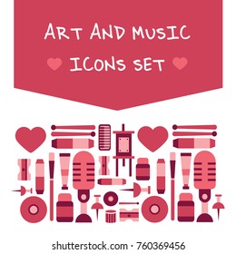 Art and music icon set in pink color