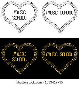 art music school logo with heart-shaped frame made of musical notes