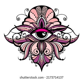 Art mystic eye. Providence sight witchcraft symbol. Evil eye amulet geometric ornament. Esoteric sign. Boho design. Eye geometry, occultism, mystical.