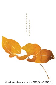 Art natural background. Japanese background with watercolor texture vector. Branch with autumn leaves decoration in vintage style. 