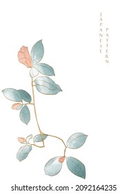 Art natural banner with floral pattern. Japanese background with watercolor texture vector. Branch with leaves decoration in vintage style. 