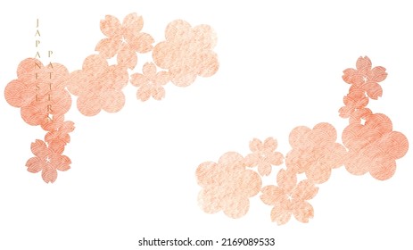 Art natural landscape background with pink watercolor texture vector. Leaves and flower decoration in vintage style. 