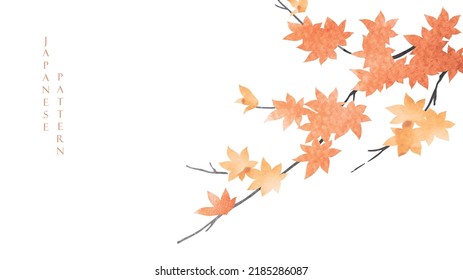 Fondo de paisaje natural de arte con vector de textura de acuarela. Rama con hojas de arce y decoración de la temporada otoño en estilo vintage. 