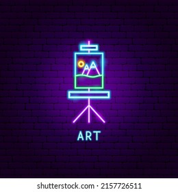 Art Neon Label. Vector Illustration of Easel Promotion.