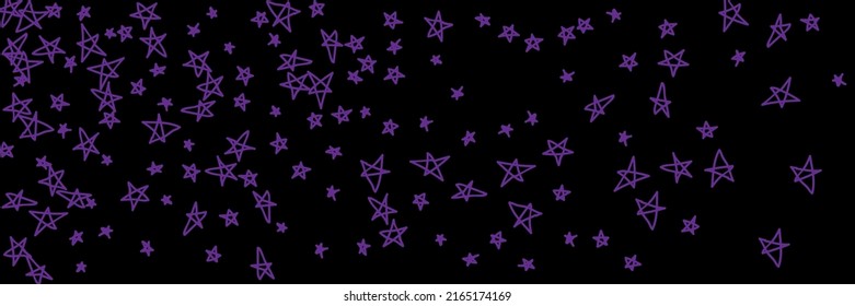 Art Night Naive Stars Vivid Black Emo Vibrant Stars Background. Violet Chaotic Kids Pink Simple Bright Naive Handdrawn Illustration. Dark Sky Bright Lavender Childish Purple Handdrawn Stars.