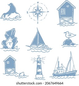 Art north sea element set. Vector illustration