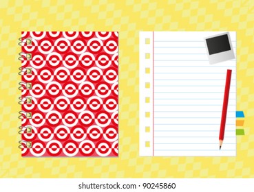 The art notebook and paper sheet with pencil.