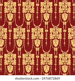 Art Nouveau Abstract Floral Bouquet and Ornaments Seamless Vector Pattern for Wallpaper, Textile and Cards