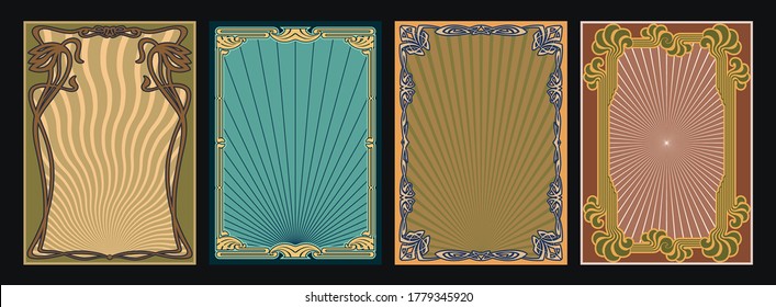 Art Nouveau Background, Frames Set, 1920s, 1930s Style 