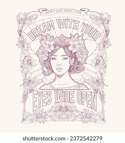 Art Nouveau Beauty: A Vector Illustration of a Woman in Classic Style