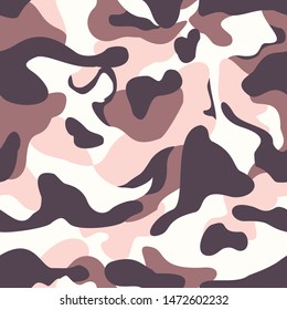 
Art Nouveau camouflage seamless pattern. Beige and brown and dark spots on a light background. Military texture. Clothing design. Print on fabric on paper. Vector