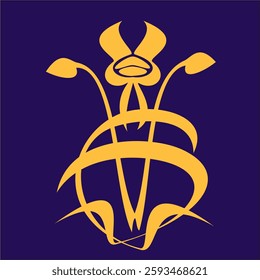 Art Nouveau cartouche in gold on a dark blue background