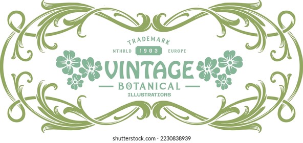 Art nouveau classic label floral swirl ornament illustration vector illustrations for your work logo, merchandise t-shirt, stickers and label designs, poster, greeting cards advertising business