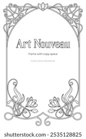 Art Nouveau coloring page black and white design. Vintage art nuvo frame with copy space.