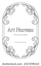 Art Nouveau coloring page black and white design. Vintage art nuvo frame with copy space.