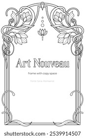 Art Nouveau coloring page black and white design. Vintage art nuvo frame with copy space.