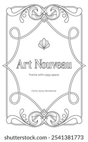 Art Nouveau coloring page black and white design. Vintage art nuvo frame with copy space.