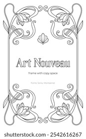 Art Nouveau coloring page black and white design. Vintage art nuvo frame with copy space.