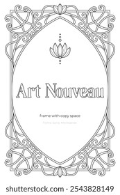 Art Nouveau coloring page black and white design. Vintage art nuvo frame with copy space.
