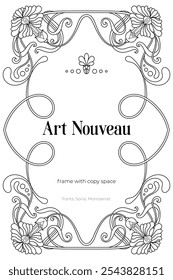 Art Nouveau coloring page black and white design. Vintage art nuvo frame with copy space.