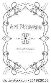 Art Nouveau coloring page black and white design. Vintage art nuvo frame with copy space.