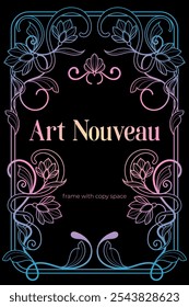 Art Nouveau coloring page rainbow colored design. Vintage art nuvo frame with copy space.
