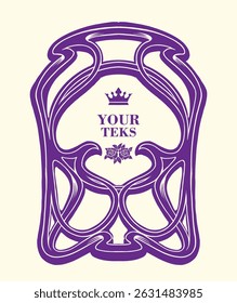 Art Nouveau curved frame and plant swirl intricate vector ornament illustration