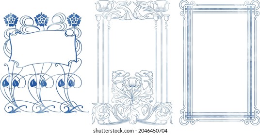 Art Nouveau, Art Deco Style Frames With Texture