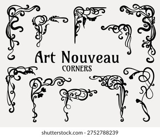 Art Nouveau decorative corners- vector set	
