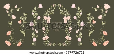 Art Nouveau decorative elements with gentle flowers. Vector.