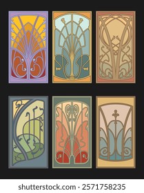 Art Nouveau Decorative Frames. Vector Templates for Retro Style Posters, Covers, Illustrations, 1900s - 1920s Colors and Shapes