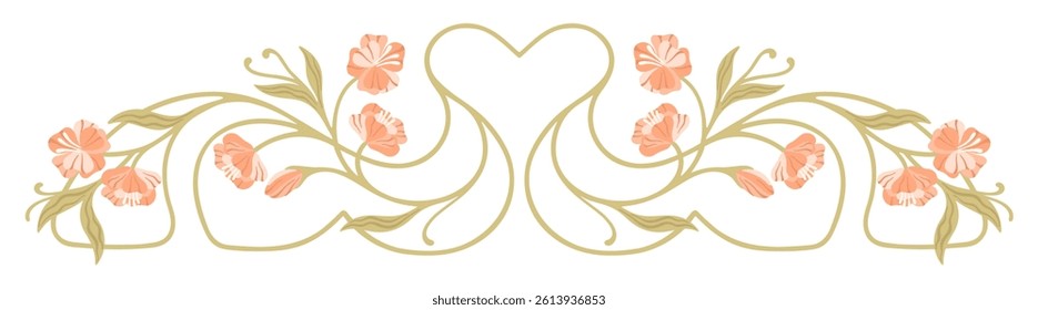 Art Nouveau elegant border with daisies. Decorative element. Vector.
