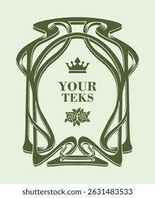 Art Nouveau elegant outline and botanical scroll vintage vector ornament illustration