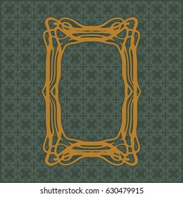 Art Nouveau elegant smooth lines decorative rectangle yellow vector frame for design. Art Deco style fine border ornament