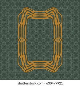 Art Nouveau elegant smooth lines decorative rectangle yellow vector frame for design. Art Deco style fine border ornament