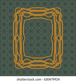 Art Nouveau elegant smooth lines decorative rectangle yellow vector frame for design. Art Deco style fine border ornament