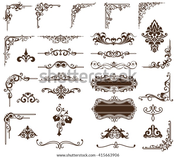 Art Nouveau Elements Corners Design Ornament Stock Vector (Royalty Free