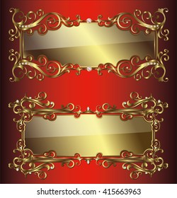 Art Nouveau elements Golden decorative stickers with an ornament on a red background