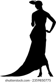 Art nouveau fashion woman silhouette black white art deco stylish vintage elegant illustration feminine female people person lady portrait vector