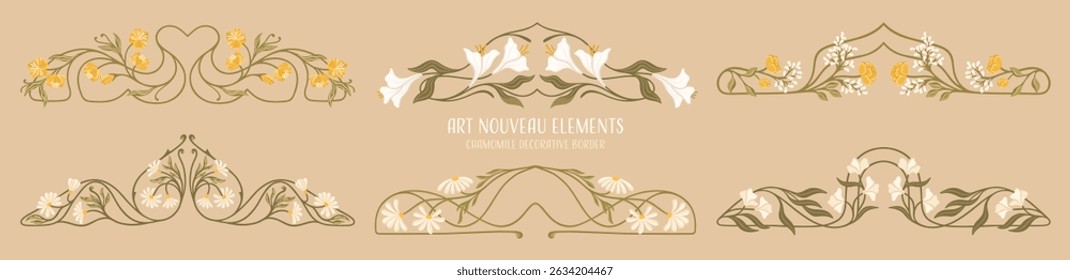 Art Nouveau floral borders. Decorative element. Vector.